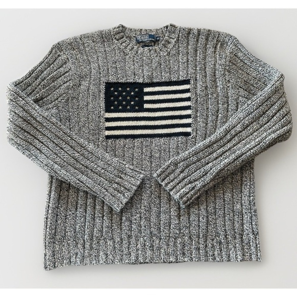 VTG Polo Ralph Lauren American Flag Sweater XL Cotton Knit USA heritage prep ivy - Picture 2 of 9